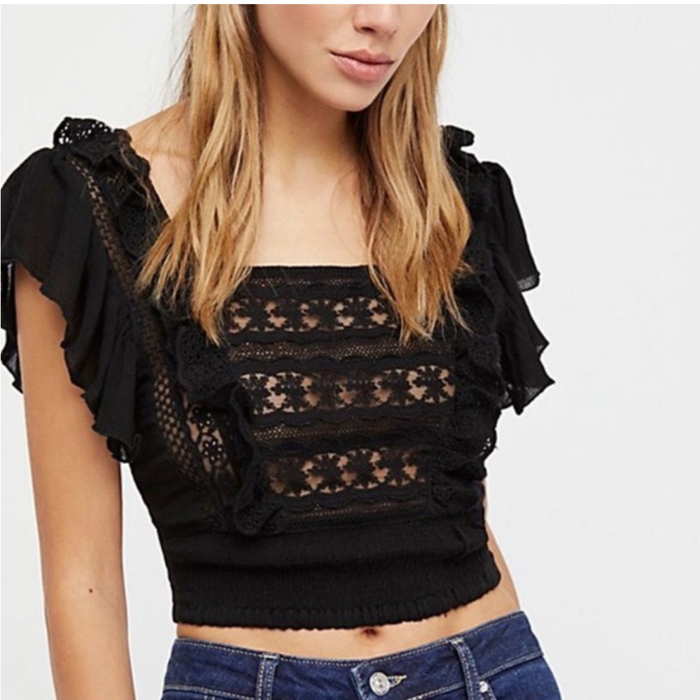 Free People Bridget Lace Black Crop Top